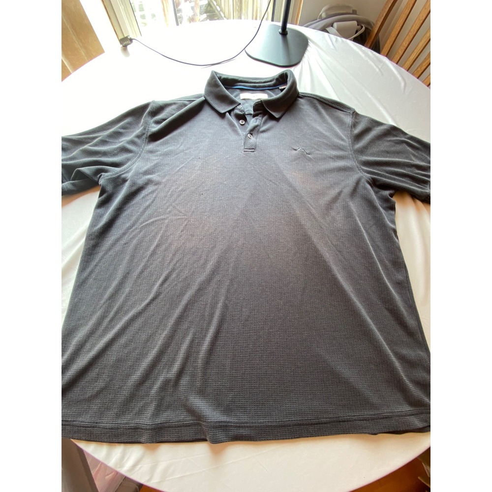 Tommy Bahama Mens XXL Gray Waffle Knit Short Sleeve Polo Shirt Marlin Logo